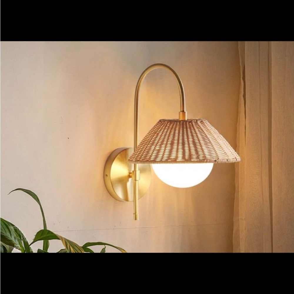 Wall sconce wicker frosted plug in or hardwired